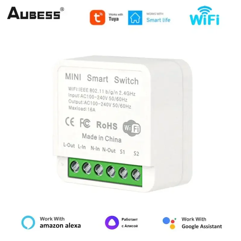 16A Smart WiFi 2-way Control Mini Breaker Smart Life Control Support Alexa