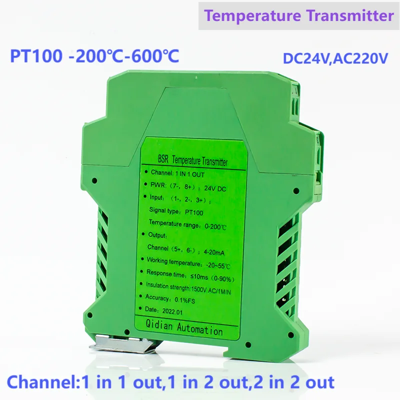 PT100 Temperature Transmitter Sensor 0-10V 0-5V 1-5V RTD 0-200℃ to 4-20mA Sensor 2 in 2 out Temperature Signal Transducer