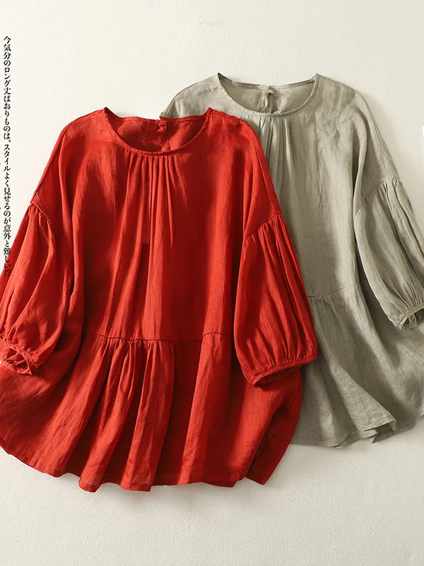 

High-End Back Button Shirt Large Size Sweet Anti-Aging Artistic Retro Casual Versatile Top Women's plus Size Casual Shirt