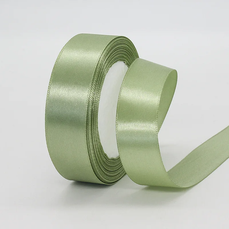 25yards/Roll Satin Ribbons Matcha Green 10/15/20/25/40/50MM For Wedding Christmas Home Decorate Handmade Gift  Wrapping Supplies