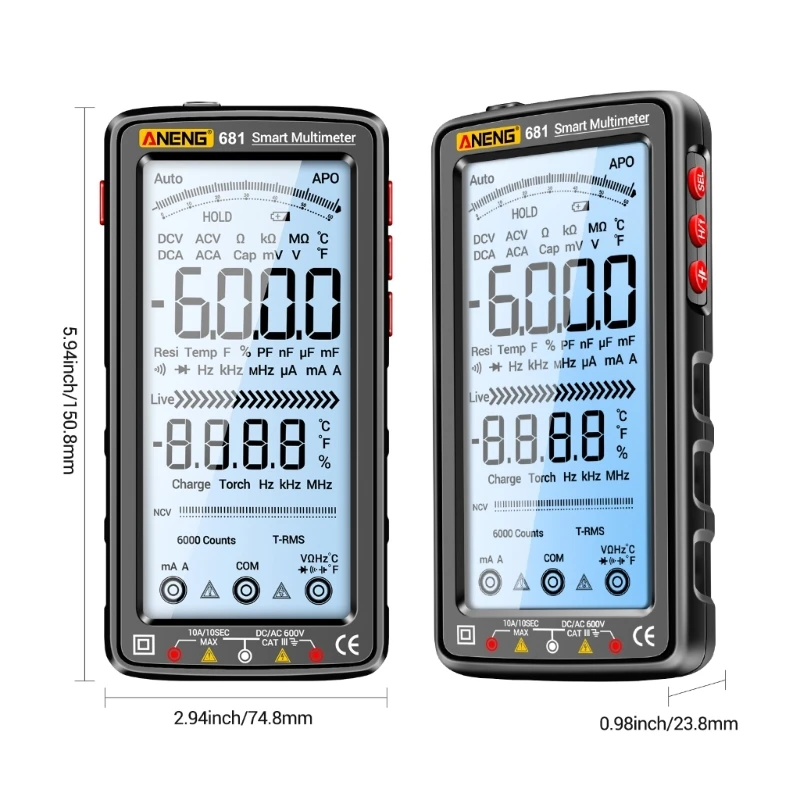 USB Rechargeable Multimeter Digital Voltmeter LCD Screen Auto-Ranging MultiTester Capacitance Resistance Frequency Wholesale