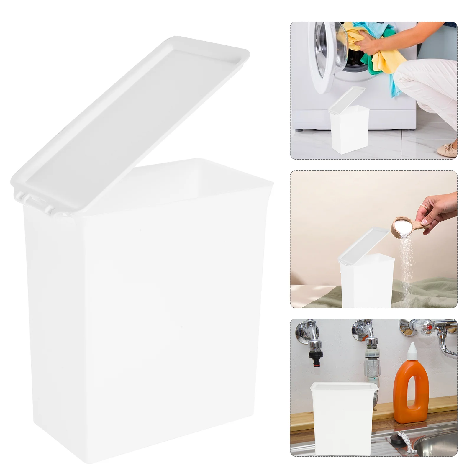 Laundry Room Container Washing Powders Bucket Detergent Storage Box Beads Sundries White Plastic