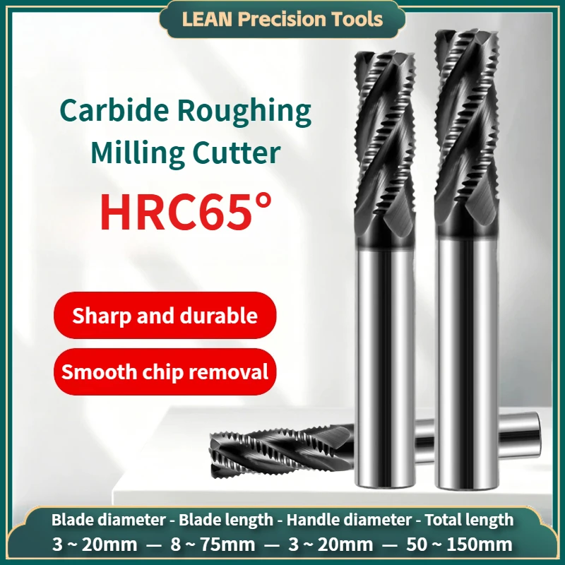 4-Flutes Rough Machining Milling Cutter HRC65 Solid Carbide Roughing End Mill 3~20mm CNC Tungsten Steel Milling Cutter For Steel