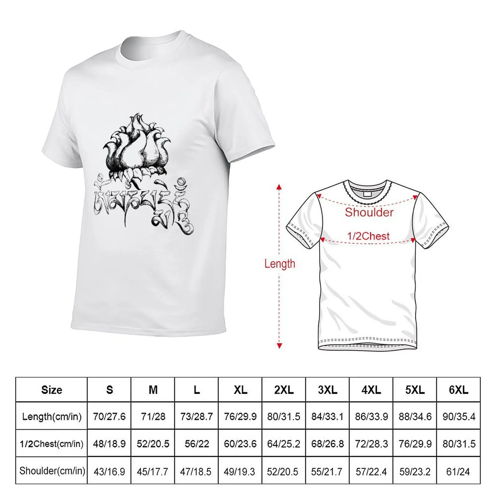 Om Mani Padme Hum original meditation ink drawing T-Shirt man t shirts high quality luxury brand t shirts cotton 100% T-Shirt