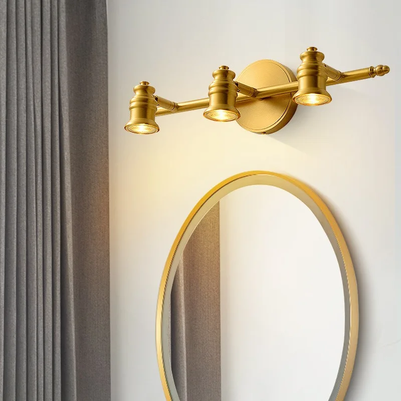 All-copper mirror headlight, bathroom mirror, bedroom fill  makeup  bathroom toilet  , non-punching