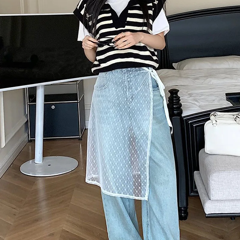 Zomer Wit Geweven Kanten Rok Gordijn Mode Y2K Halve Rok Butt Gordijn Rok Kleine Schort Zoete Trim Schort Hoofdtooi Cadeau