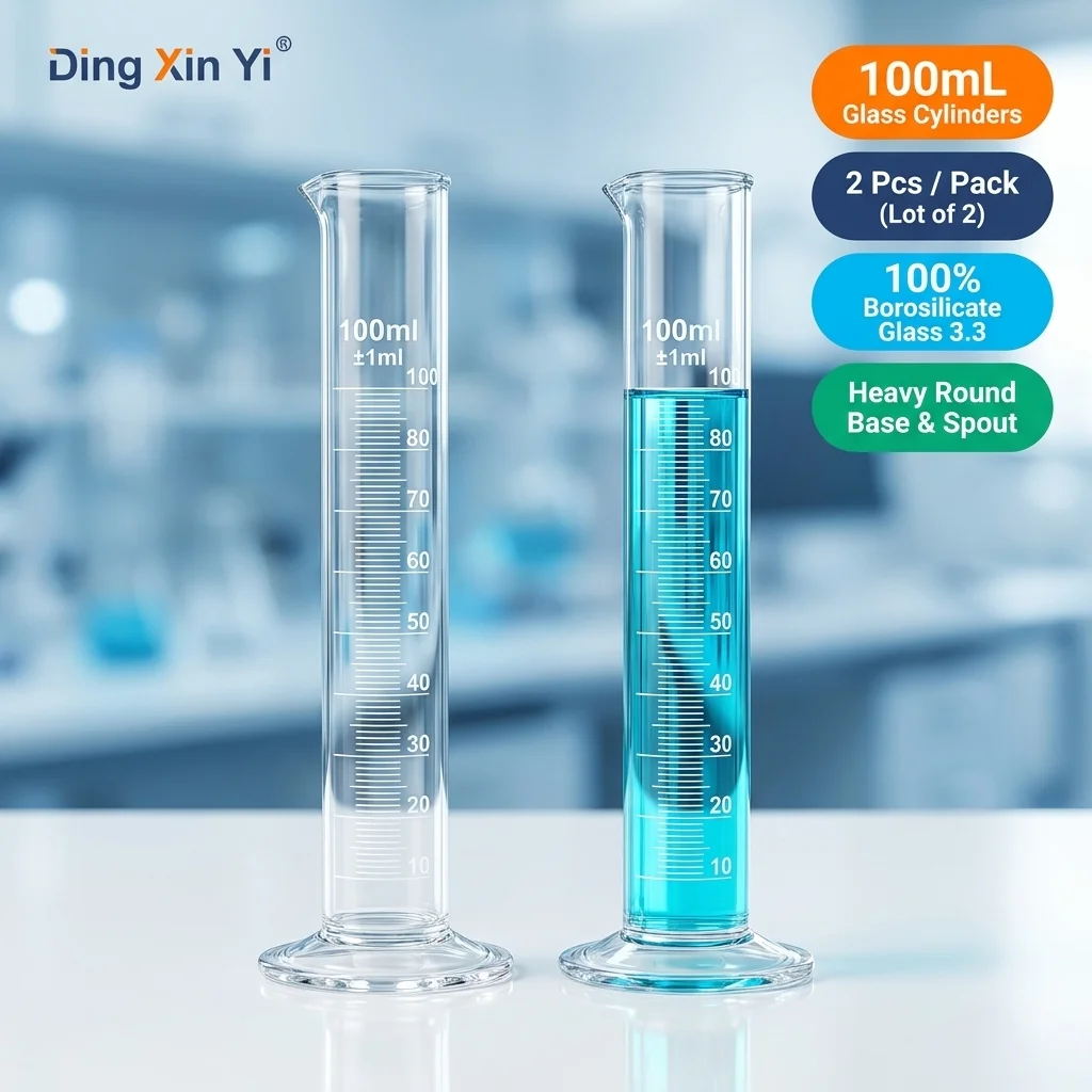 DXY 2Pcs/Lot 100mL Glass Graduated Measuring Cylinder Borosilicate 3.3 Round Base with Pour Spout for Chemistry Lab School