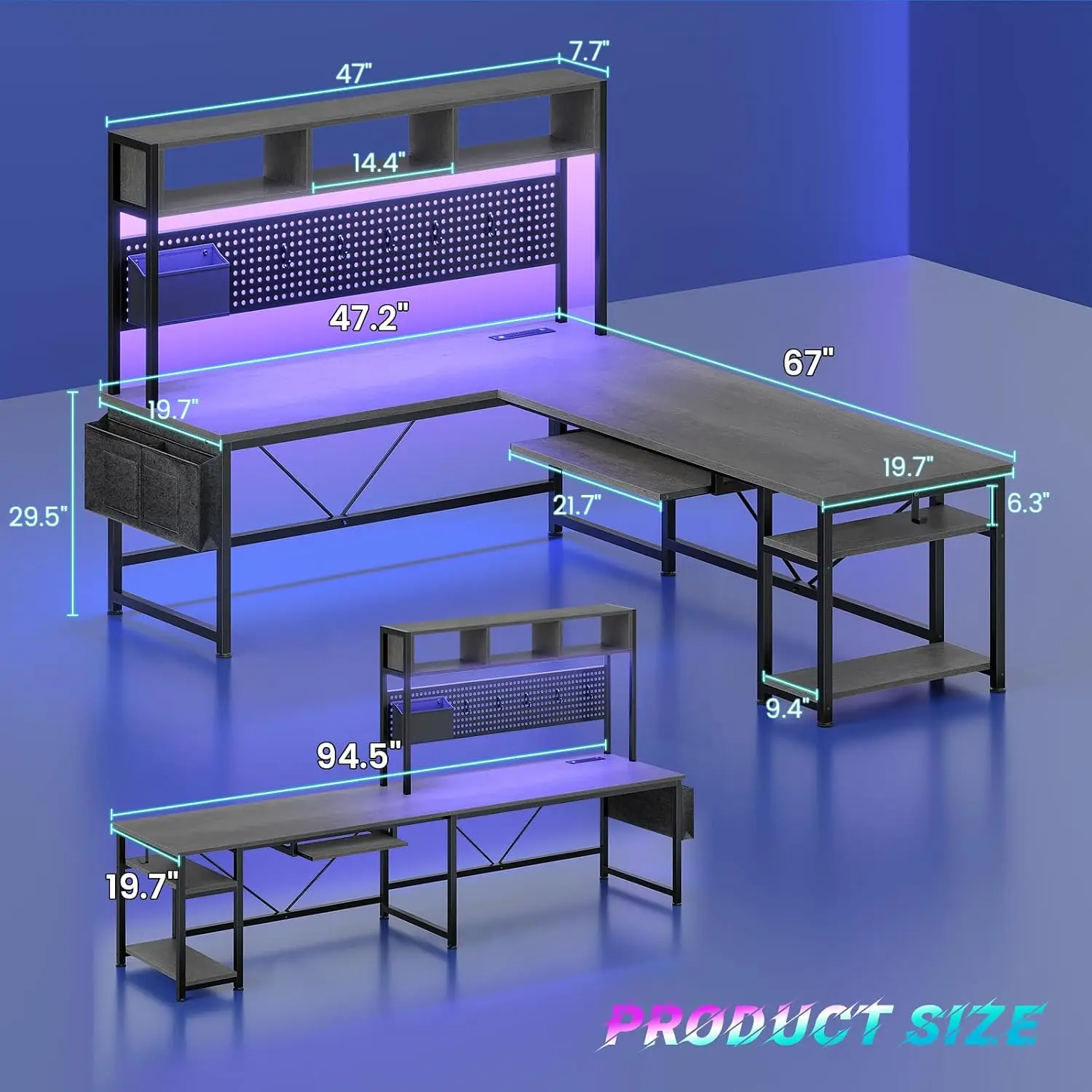 L Shaped Office Desk with Hutch Reversible 94.5