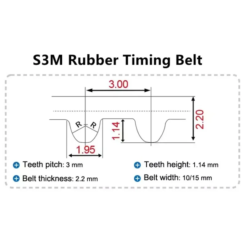 S3M Timing Belt Length 123 129 138 144 150 159 162 171 174 177 180 183 186~408mm Width 10/15mm Rubber Closed Loop Toothed Belt