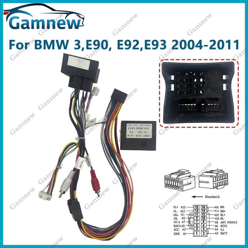 Gamnew Car 16pin Wiring Harness Adapter Canbus Box Decoder Android Radio Power Cable For BMW 1 F20 F21 BMW3 E90 X1 E84