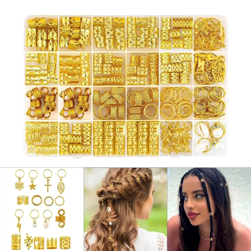 

245pcs Hair Jewelry for Braids Adjustable Metal Hair Rings and Cuffs Elegant Hair Spirals Clip Dreadlocks Accessories