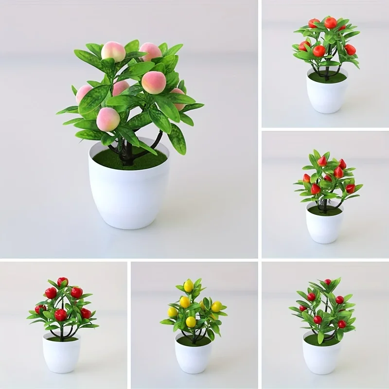 1pc Artificial Plant, Simulation Green Plant, Desktop Decoration, Bouquet Rich Fruit, Potted Rich Fruit, Fake Flower Decoration,