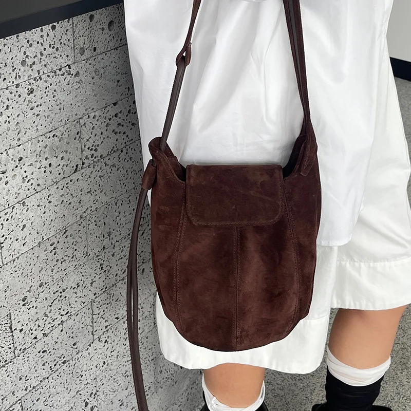 Soft Leather Shoulder Bag for Women Vintage Saddle Purse Crossbody Boho Handbag Genuine Suede Tassel Bag Ladies Casual Vintage