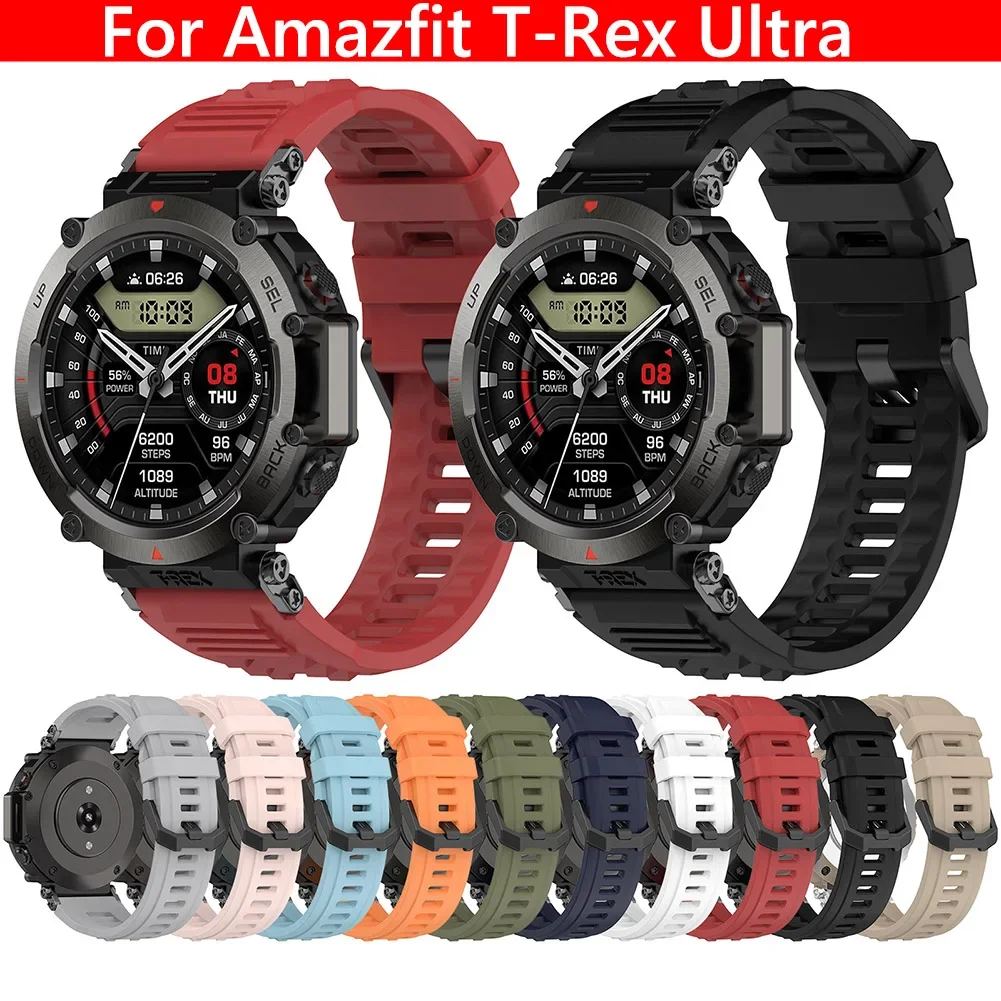 Silicone Watch Band Strap for Amazfit T-Rex Ultra Replacement Bracelet Comfortable Adjustable Sweatproof Smartwatch Accessory