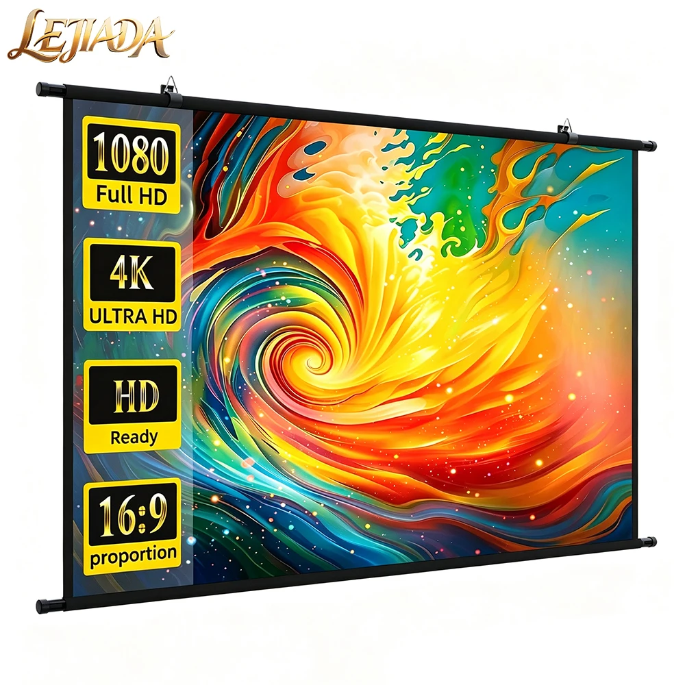 

LEJIADA Wall Mounted Projector Screen 16:9 White Wrinkle-Free Milk Silk 160° Viewing Angle Home Theater Outdoor 60/84/100 inch