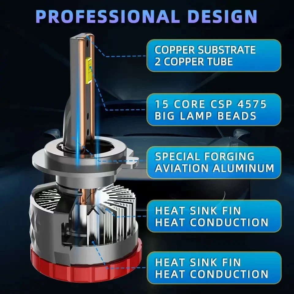 JUZIXING H7 LED Canbus Headlight 300000LM CSP Chip Lamp Project 6500K Led Car 9005/HB3 9006/HB4 H1 H7 H4 H11 12V 24V Lamp