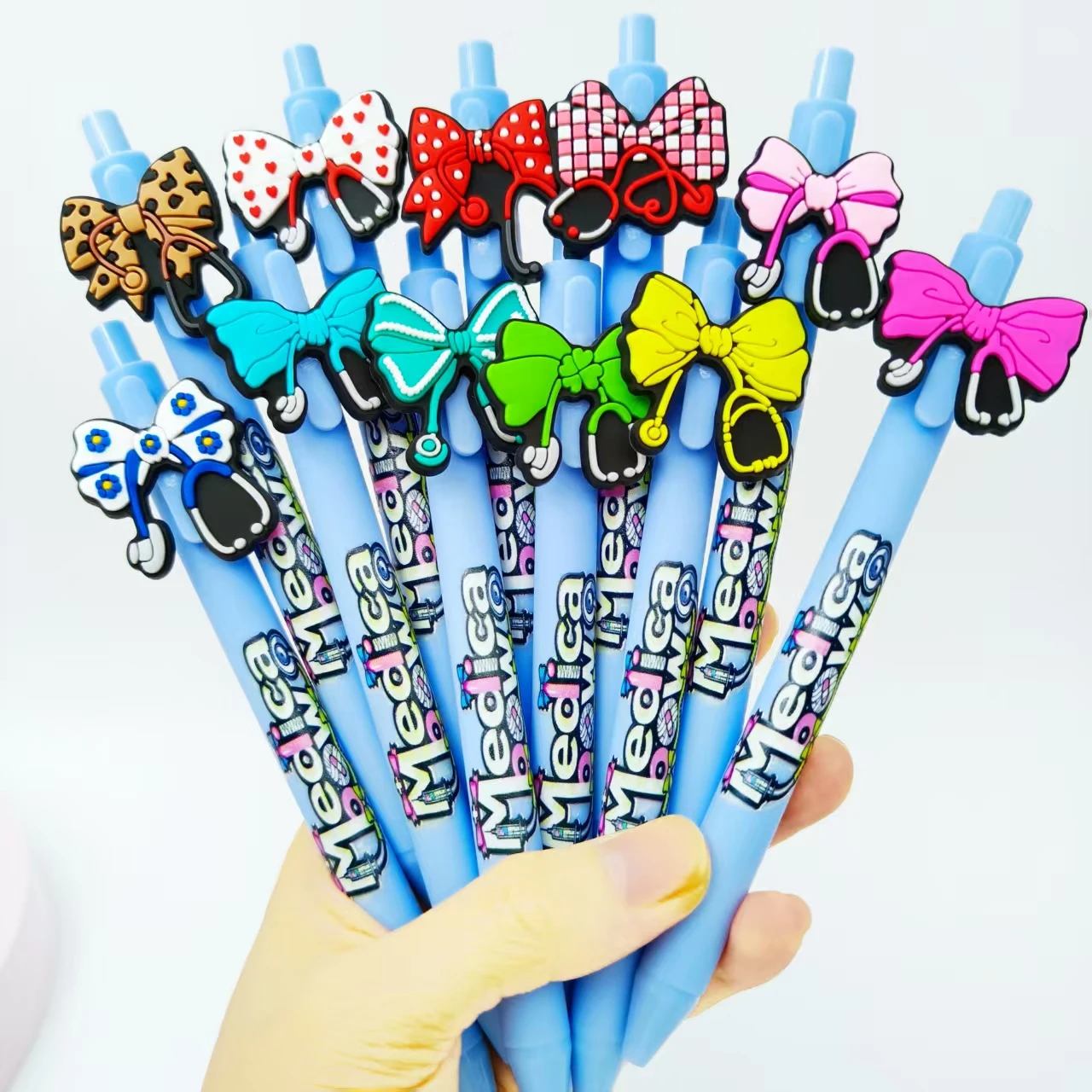 

10 шт./15 шт., медицинский стетоскоп в форме бабочки, патч-ручка, небесно-голубая ручка, цветная печать, медицинская серия, шариковая ручка