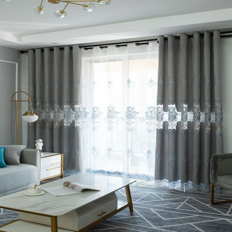 Modern Minimalist Semi Shading Atmospheric Hollow Out Cortinas Para Dormitorios Fashionable Water-soluble Embroidered Curtains