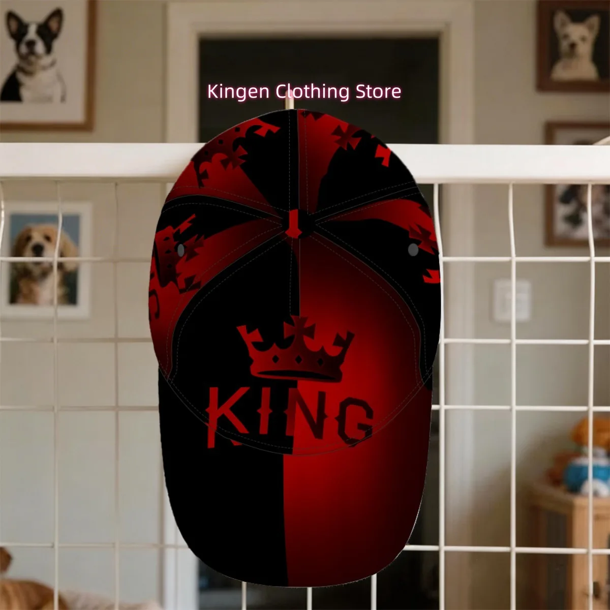 1pc Black-Red Contrast KING Crown Baseball Cap Hat Breathable Lightweight Full Print Birthday Gift Travel Comfortable Running Cu