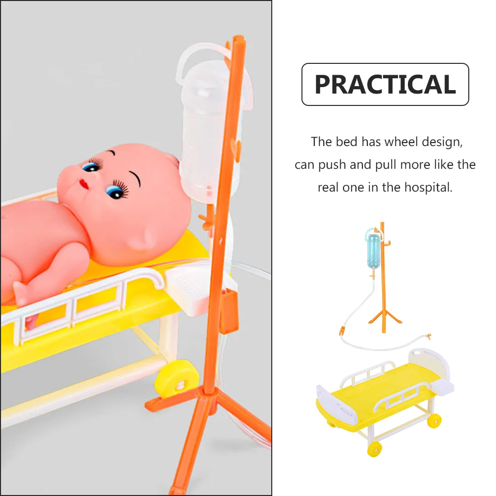 2 Sets Simulated Medical Bed Mini Toy House Decor Doctor Role Play for Kids Accessories Girls