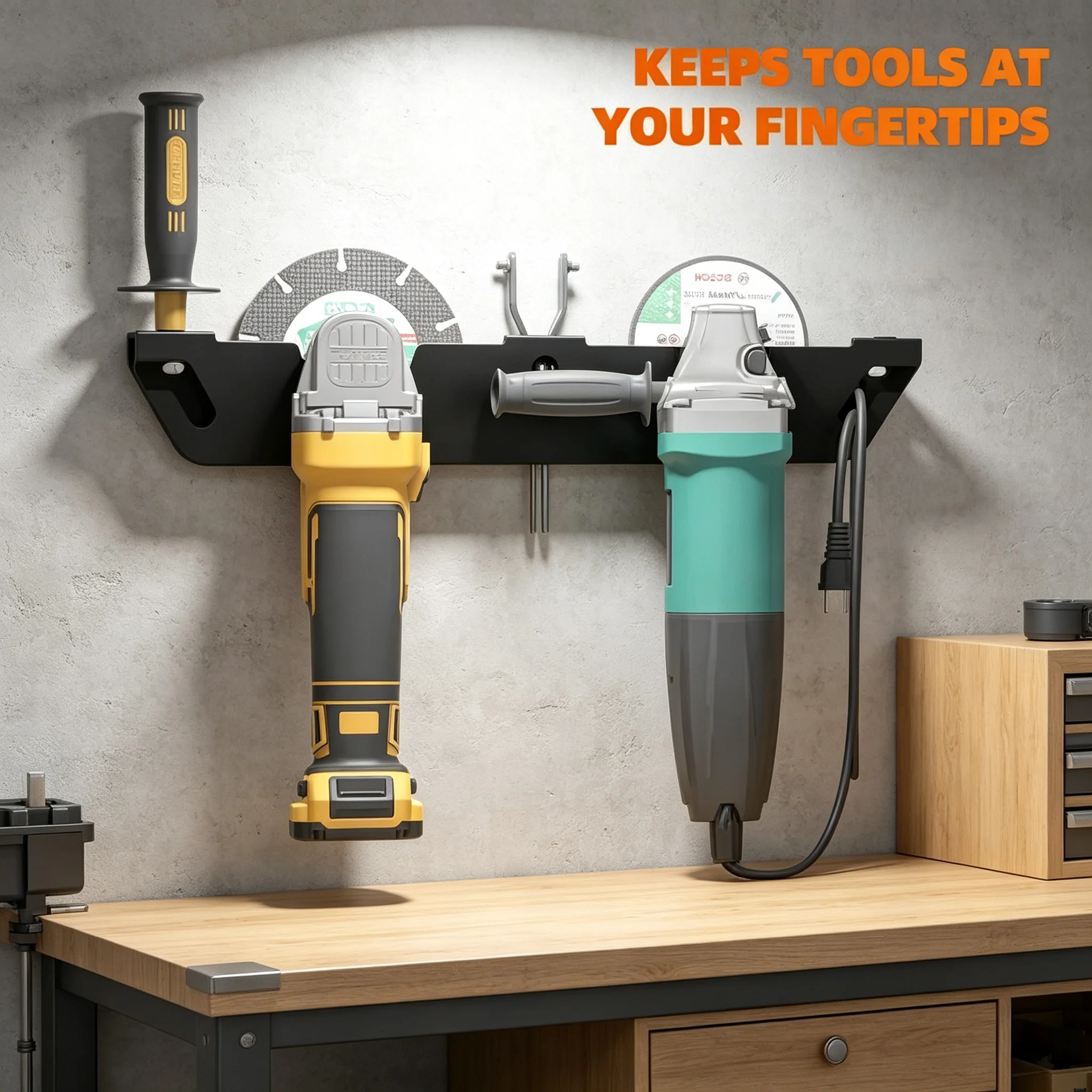 Wall Mount Angle Grinder Holder Durable Metal Tool Rack with Cord Hanger Workshop Garage Organizer for Polishers Cutters Storage
