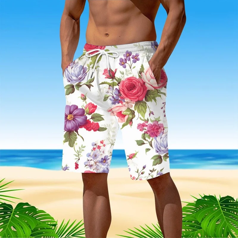 3D Printed Flower Pineapple Short Pants Men Coconut Butterfly Pattern Swim Trunks Casual Swimwear Beach Sports Surf Board Shorts