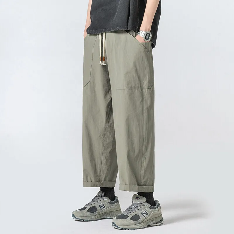 Summer Cotton Casual Pants Men Oversized Wide Leg Pants Men Japanese Streetwear Hip-hop Loose Straight Pants Mens Trousers M-3XL