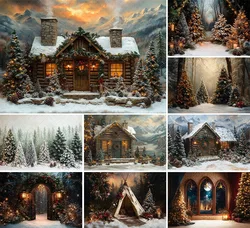 Mehofond Photography Background Winter Christmas Forest House Snow Xmas Tree Kids Family Portrait Decor Backdrop Photo Studio