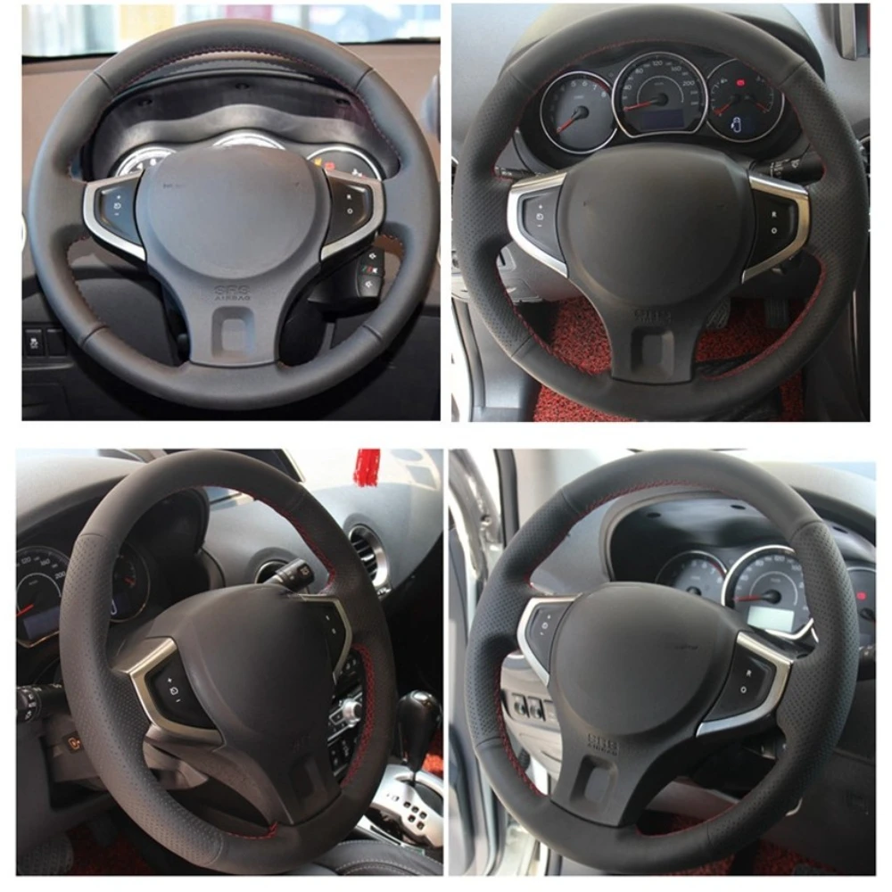 Customized Name Hand-Stitched Black Artificial Leather Car Steering Wheel Cover for Renault Koleos 2009-2014 Samsung QM5