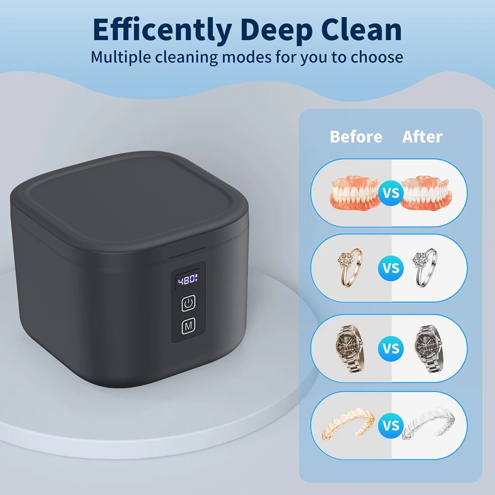 KUNPHY Dental Ultrasonic Retainer Cleaner Machine with UV Light Digital Timer for Denture Mouth Guard Aligner Night Guard 300ML