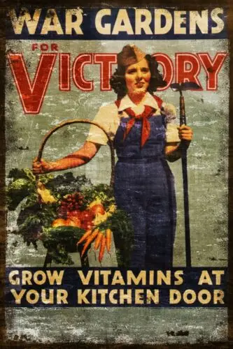 Victory Vitamins Wartime Garden Advert Aged Look Vintage Retro Style Metal Sign