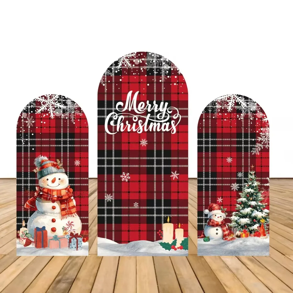 VIKAMA Weihnachts-Themen-Bogen-Hintergrund, Abdeckung, roter und schwarzer Tartan, Schneeflocke, Weihnachtselement, Party, Fotografie, Dekor, Hintergrund