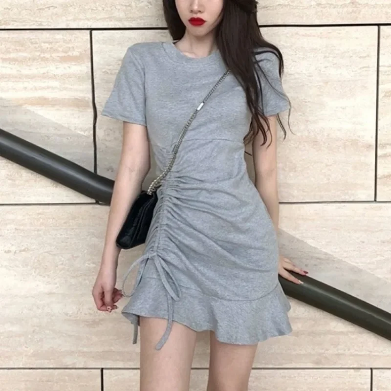 Elegant Ruffles Dress Women Mini Chic Short Sleeve Fashion New Korean Style Temperament Casual Vintage Vestidos Feminine Summer