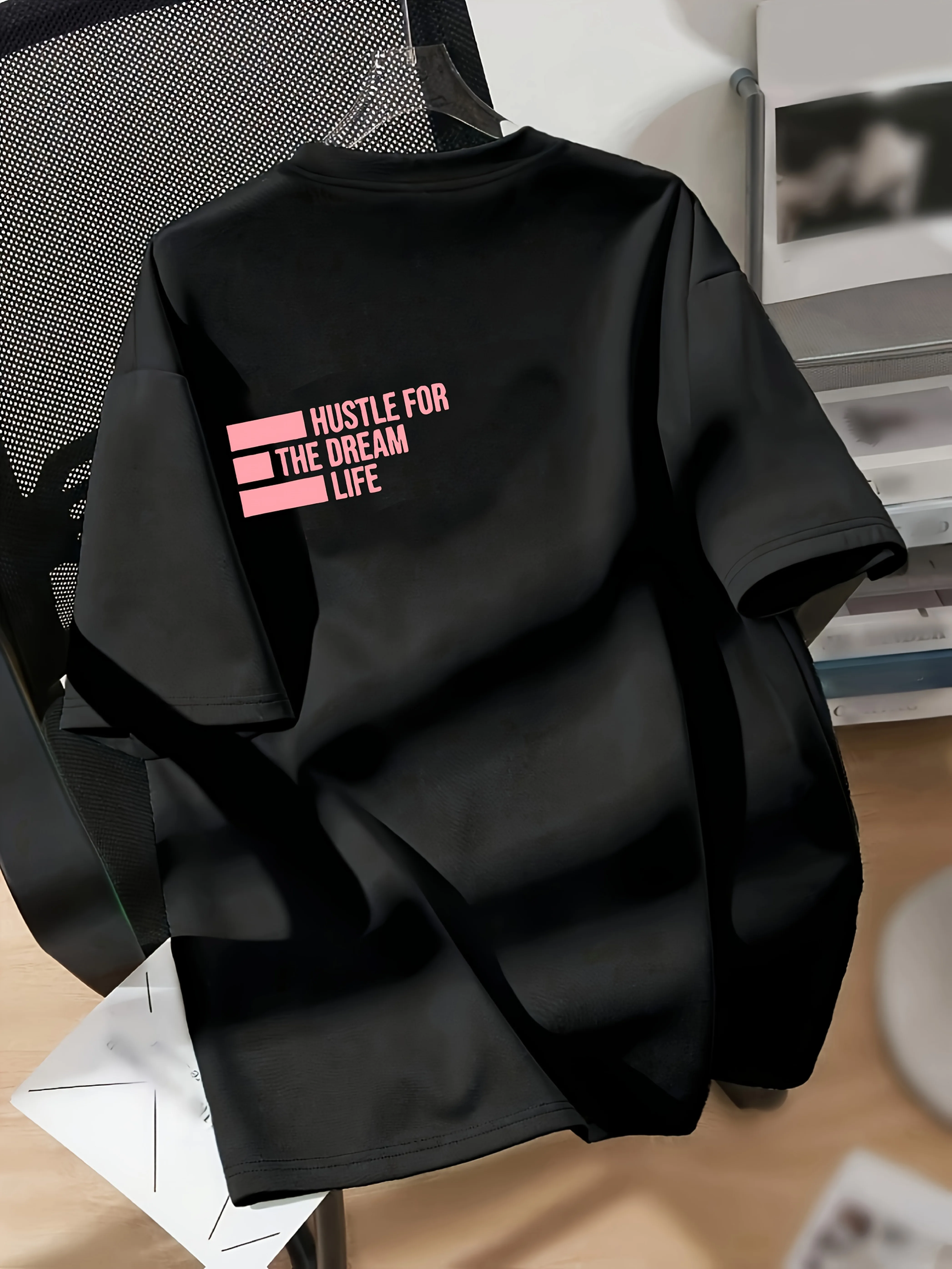 T-shirt met letterprint en verlaagde schouder, casual top met korte mouwen en ronde hals voor lente en zomer, dameskleding