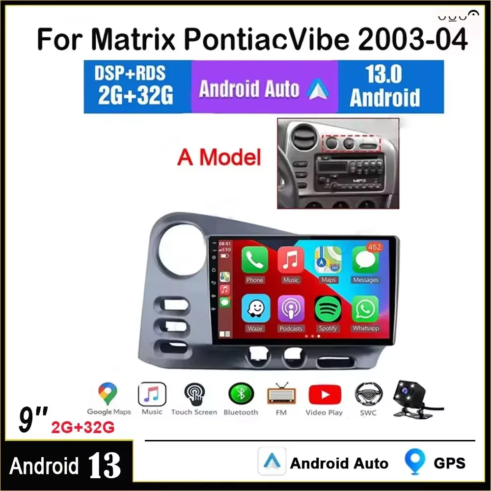 

9Inch Car Stereo GPS Navi fit for Carplay Android 13 Compatible forMatrix PontiacVibe 2003-04