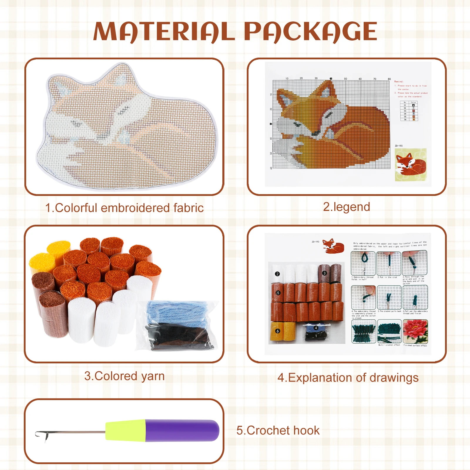 Latch Hook Rug Kit DIY Latch Hook Kit Fox Pattern Latch Hook Rug Practical Hook Rug for Kids Adults Handmade Lovers Beginners