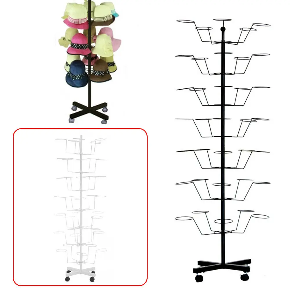 7 Tiers Metal Coat Hat Rack Stand Holder Tree Cap Display Racks Cap Rotating  Retail Display Hat Rotating Display Rack White USA