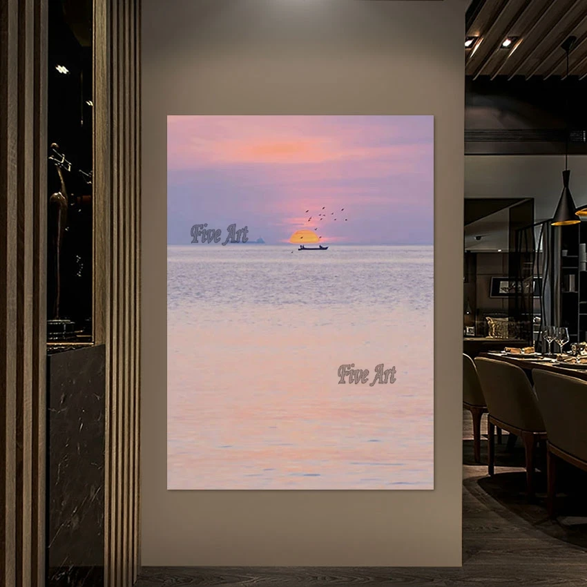 Sunset At Sea Beautiful Natural Scenery Oil Painting Custom Artwork Hotel Wall Pictures Handmade China Imports Home Decor