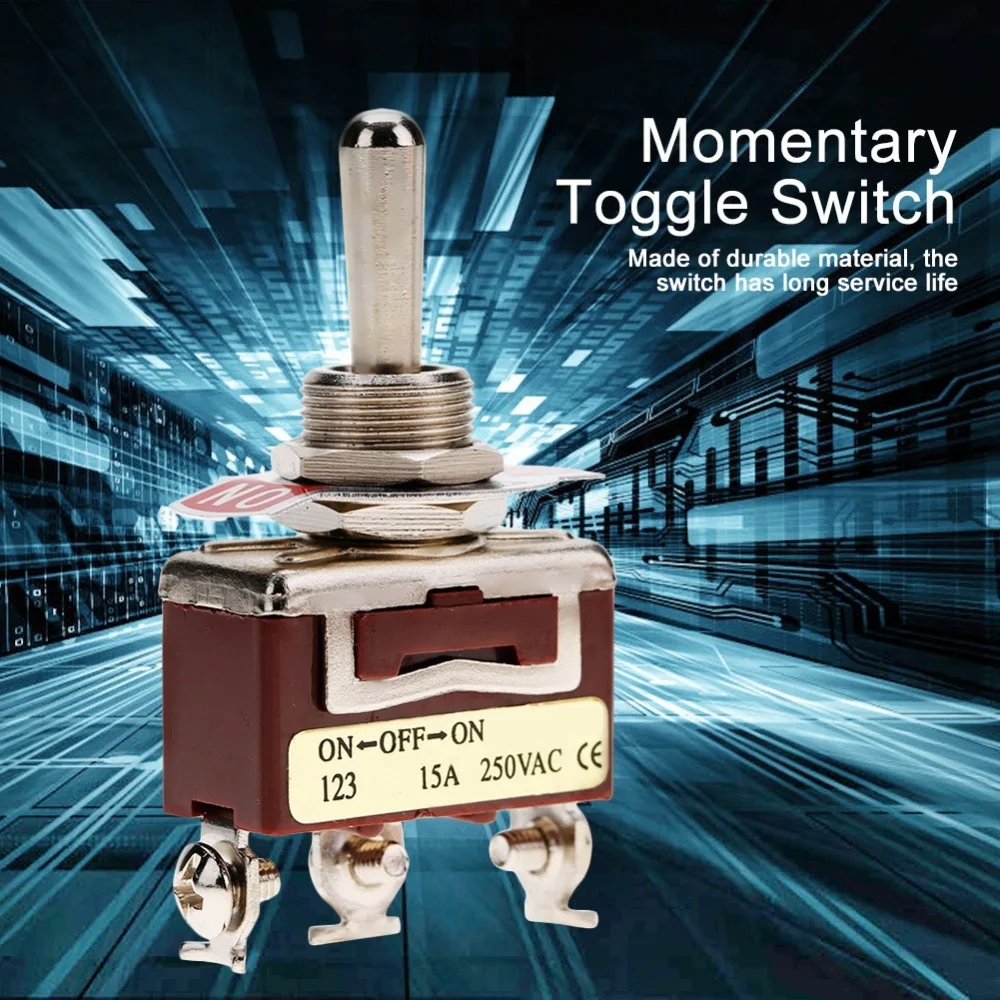 สวิตช์แบบกดติดปล่อยดับ 3 ตำแหน่ง 3 ขา 15A 250V แบบรีเซ็ตได้ สวิตช์เปิด-ปิด-เปิด ติดตั้งง่าย ขนาดกะทัดรัด สวิตช์แบบ SPDT