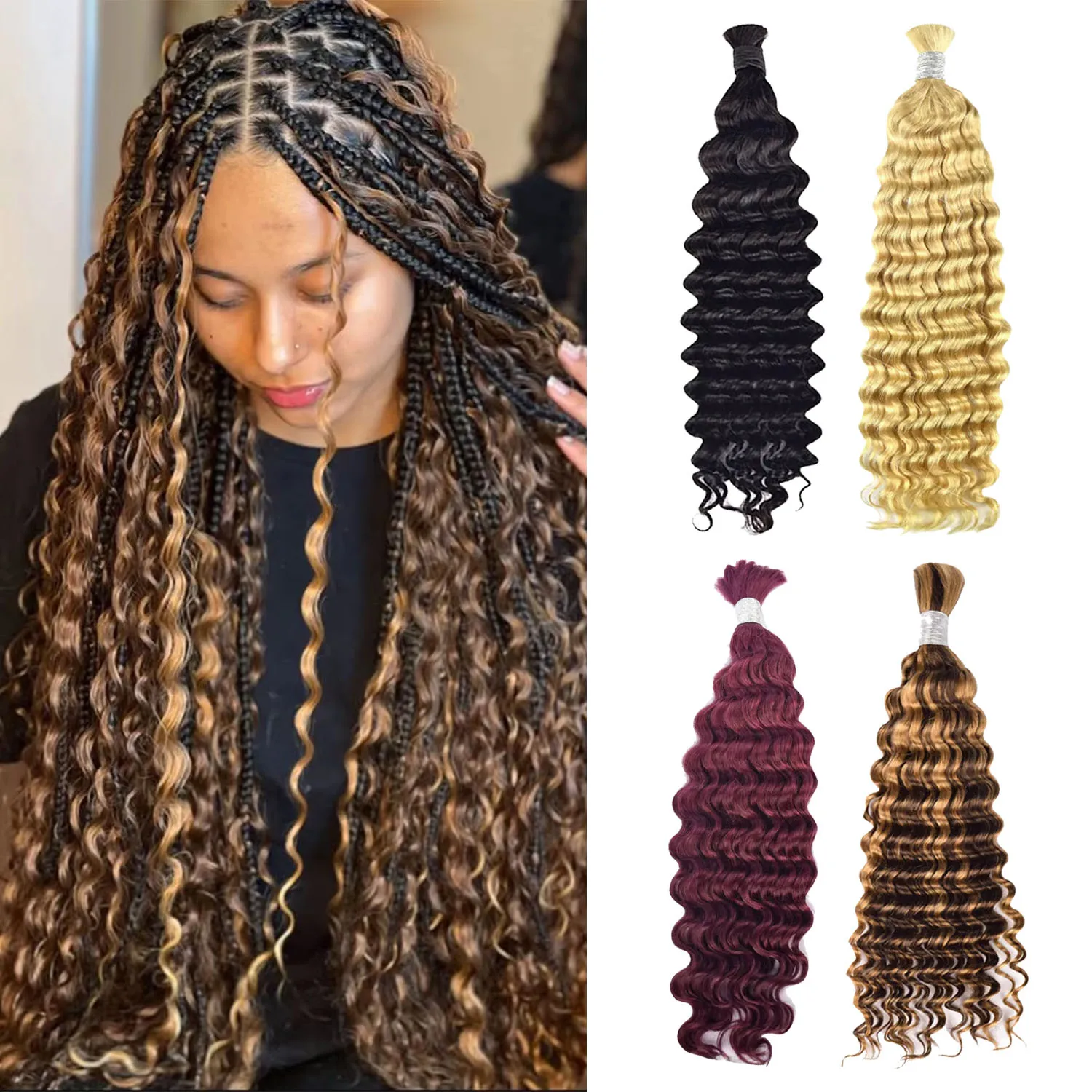 Объемные плетеные волосы, 100% человеческие волосы, глубокая волна, необработанные, без утка, косички в стиле бохо, человеческие волосы, объемные наращивания, бразильские волосы Remy