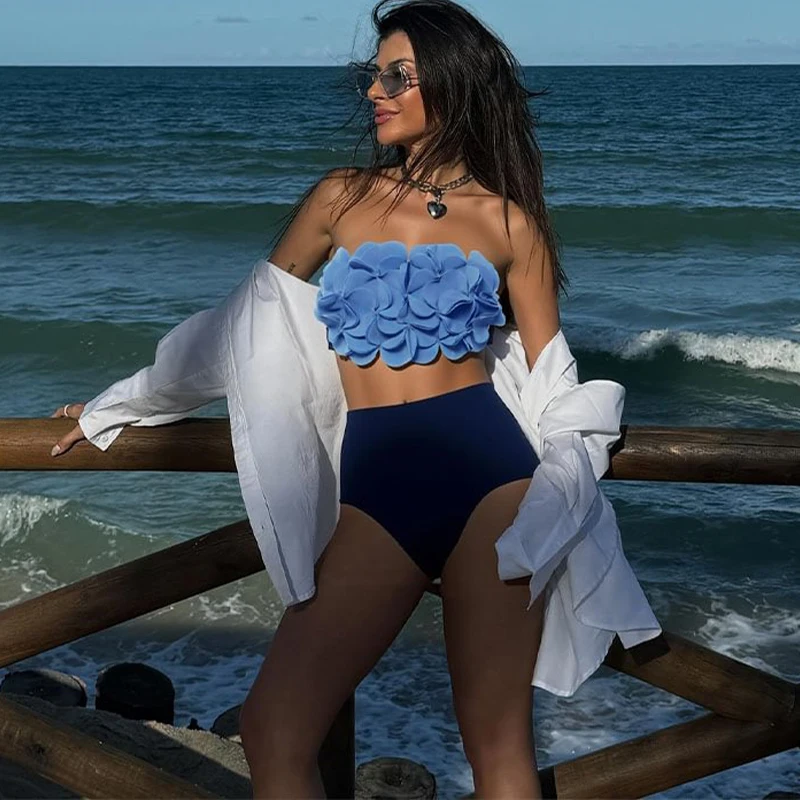 Two Piece Flower Sexy Swimsuit Women Bikini Bandeau Biquini Female Push Up Swimwear Ptachwork Bathing Suits Bodysuit Beachwear