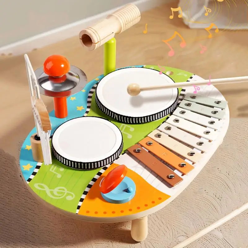 Toddler Musical Instruments Babies Drum Set Wooden Educational Music Toys Toddler Music Toys Multifunctional Kids Drum Sets For