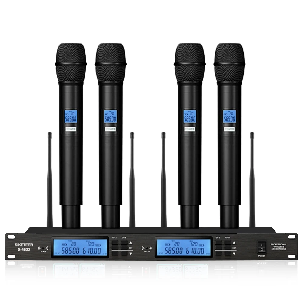 Microfone profissional sem fio uhf, microfone condensador de conferência de 4 canais, fala, transmissão, microfone de sala de conferências