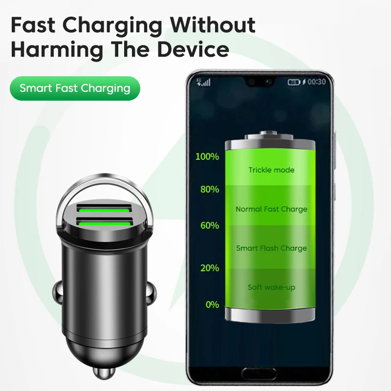 200W Mini Dual Ports USB Car Charger Lighter Fast Charging Car Phone Charger Adapter for iPhone 13 12 Xiaomi Huawei Samsung