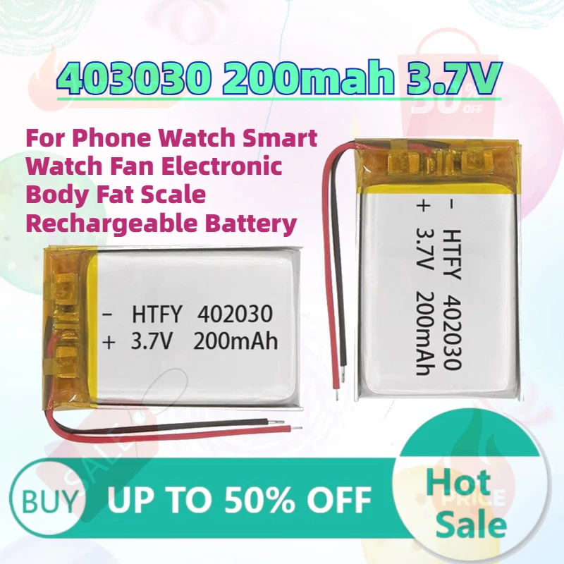 

Durable New 403030 200mah 3.7V Li-Polymer Battery for Phone Watch Smart Watch Fan Electronic Body Fat Scale Rechargeable Battery