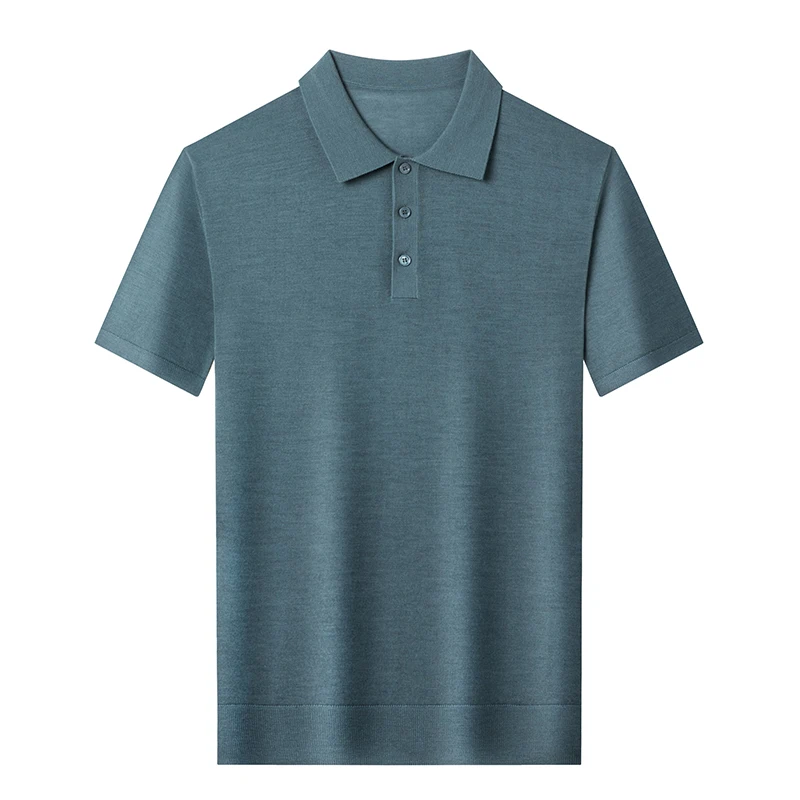 Men's 100% Spun Wool Short Sleeve POLO T-Shirt Summer Style Pullover Casual Loose Solid Color Knitted Vest