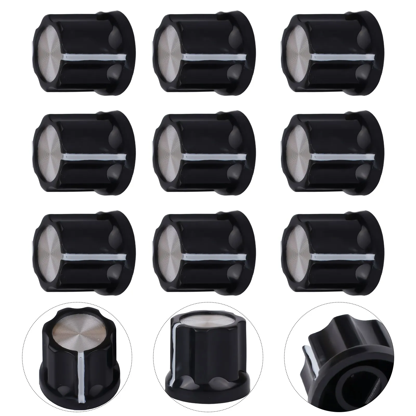 

10pcs Guitar Tone Knobs 6mm Shaft Hole Bass Black 10x D Type For Electric Guitar Knob Plastic+Aluminum Sheet Potentiometer