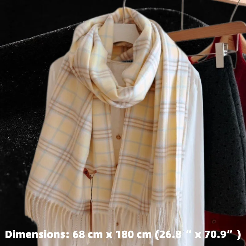 68x180cm 5 Colors Available Fashion Classic Blue Grid Pattern Scarf Women Korean Small Plaid Fringe Shawl  Winter Neck Wrap