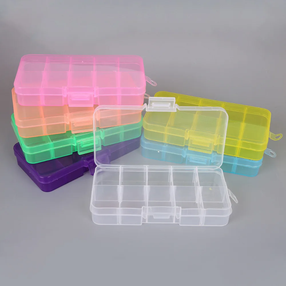 random color1pc Colorful 10 Grids Adjustable Transparent Plastic Storage Box Sewing Tools Beads Buttons Small Components case