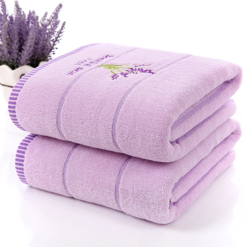 Lavender pure cotton embroidered bath towel face wash hand towel lavender purple white household bath towel absorbs water 1 pcs